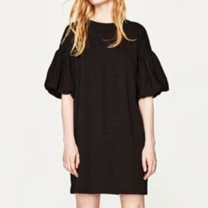 Zara Trafaluc Black Puff Sleeve Cotton Knit Dress